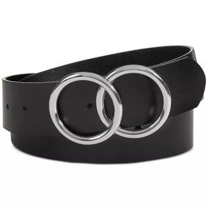 International Concepts Leather Double Circle Belt w/Silver Hardware NWT